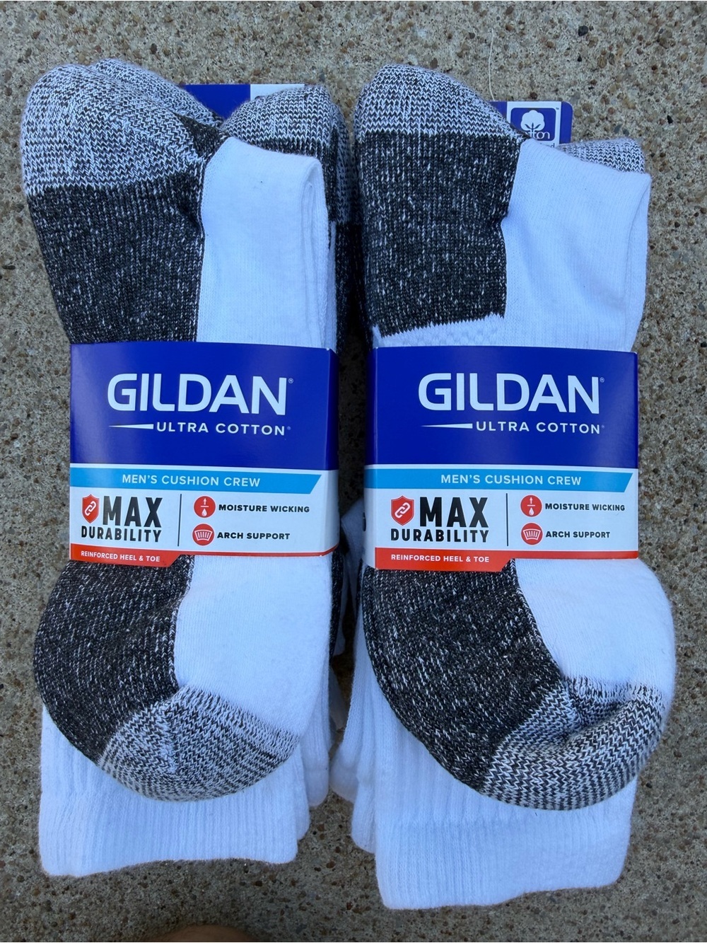 Gildan Men’s Cushion Tall Crew Socks White 3 Pair New 2 Pack Bundle